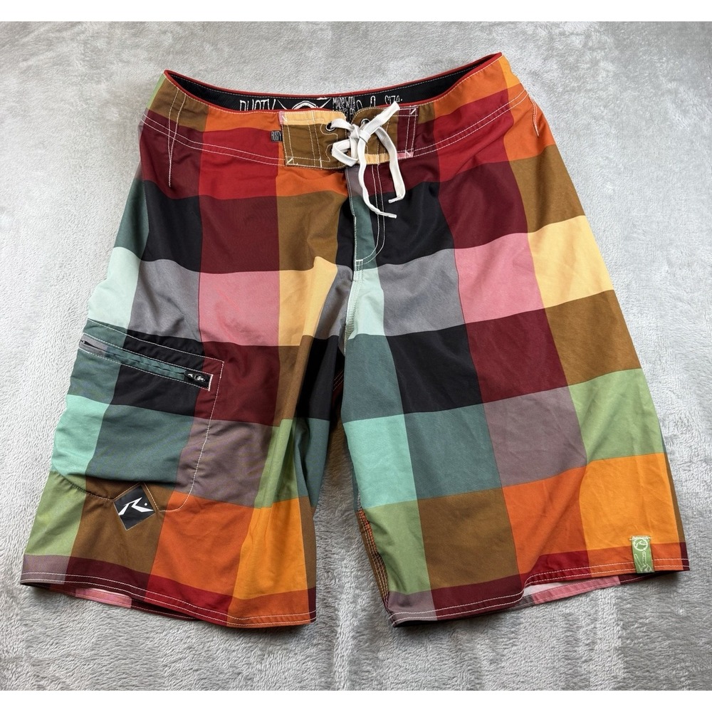 Rusty Board Shorts Men's Size 34 Stretch Plaid Swim Surfer Skater Preppy